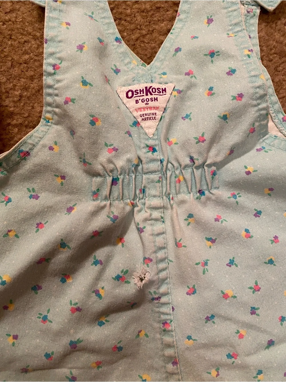 Vintage Light Blue Floral Print Kids Overalls